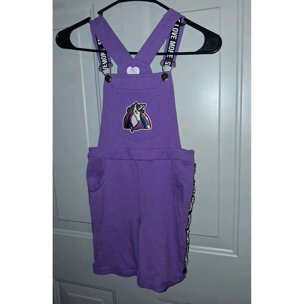 365 Kids Garanimals Girls Size 7 Purple Unicorn Overalls Smile More Love More